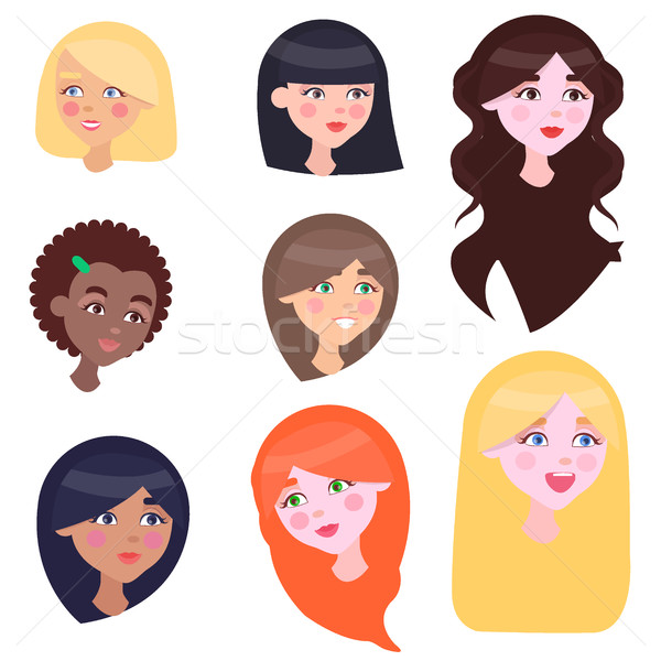 Women Faces Set with Long and Short Hairstyles Stock photo © robuart