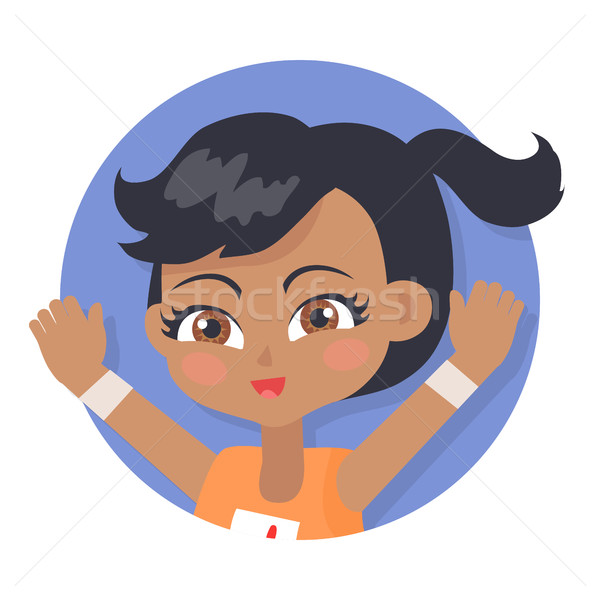 Girl with Raised Hands. Black Pigtail and Forelock Stock photo © robuart