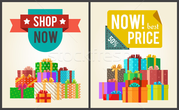 Shop Now Best Hot Price Promo Labels Ribbons Stars Stock photo © robuart