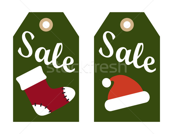 Sale Promo Labels Red Sock and Santa Claus Hat Stock photo © robuart