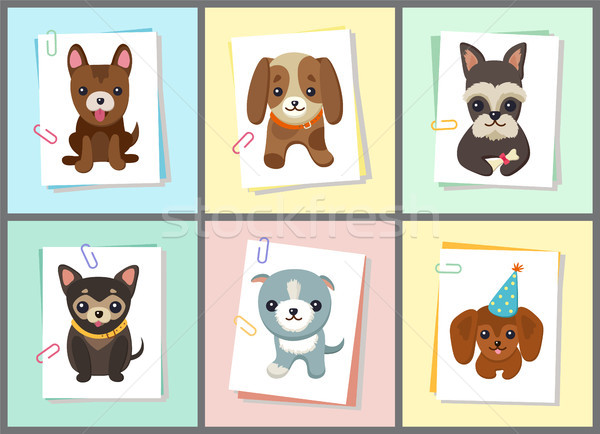 Stock photo: Puppies and Dogs Poster Set Vector Illustration