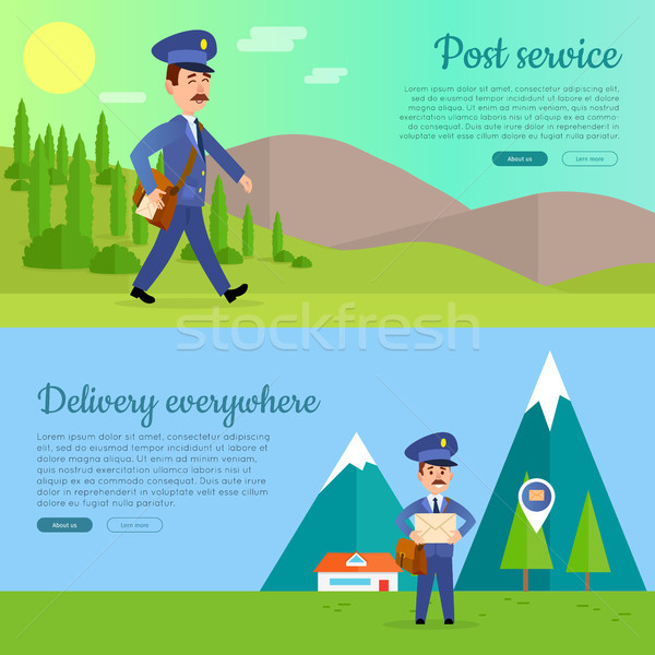 Post Service Vector Cartoon Web Banners Set Stock photo © robuart