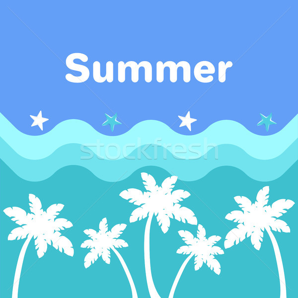 Summer Poster with Palm Trees, Blue Sea Waves Stock photo © robuart