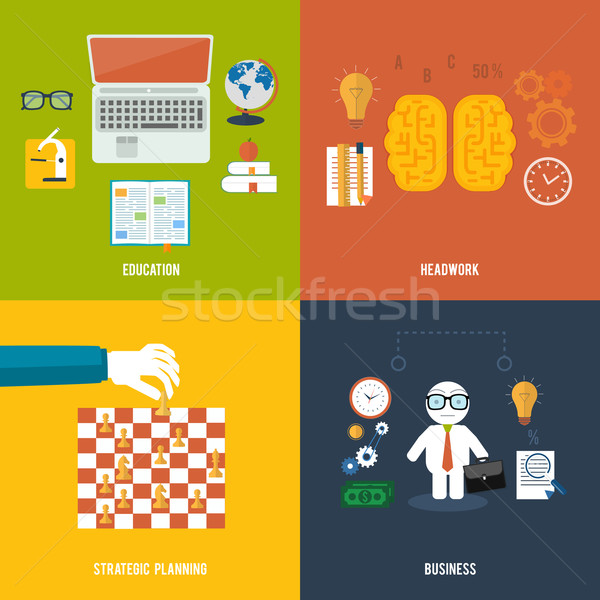 Icons for education, headwork, strategy, business. Stock photo © robuart