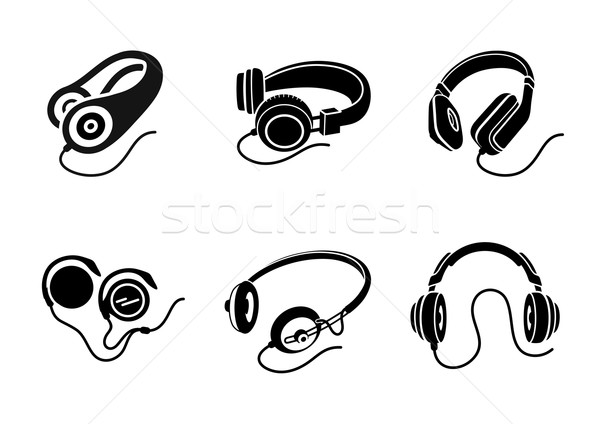 Headphones icon set in black on white background Stock photo © robuart