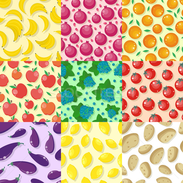 Set of Fruits and Vegetables Seamless Patterns. Stock photo © robuart