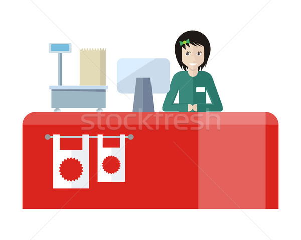 Stock photo: Shop Assistant Sitting at the Cash Desk.