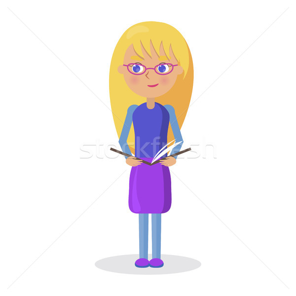 Blond Girl in Glasses Holds Open Book Vector Stock photo © robuart