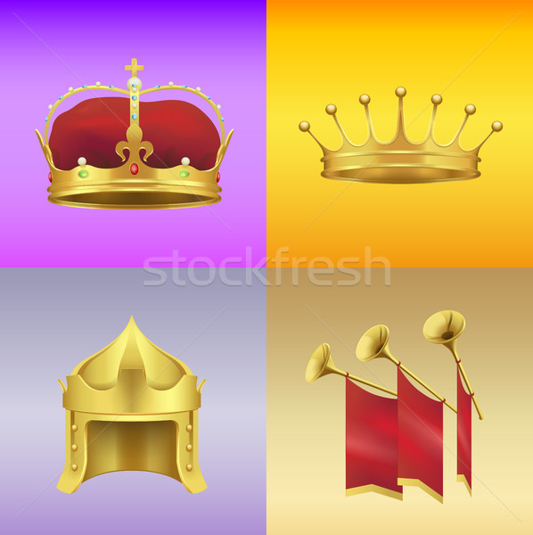 Gold Kings Crowns and Chimneys Illustrations Set Stock photo © robuart