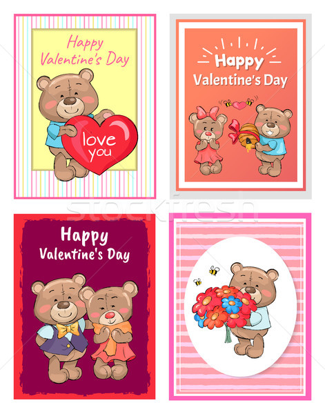 [[stock_photo]]: Heureux · saint · valentin · affiche · Teddy · bouquet