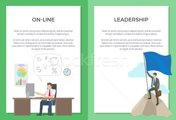 Online and Leadership Set of Posters with Text Stock photo © robuart