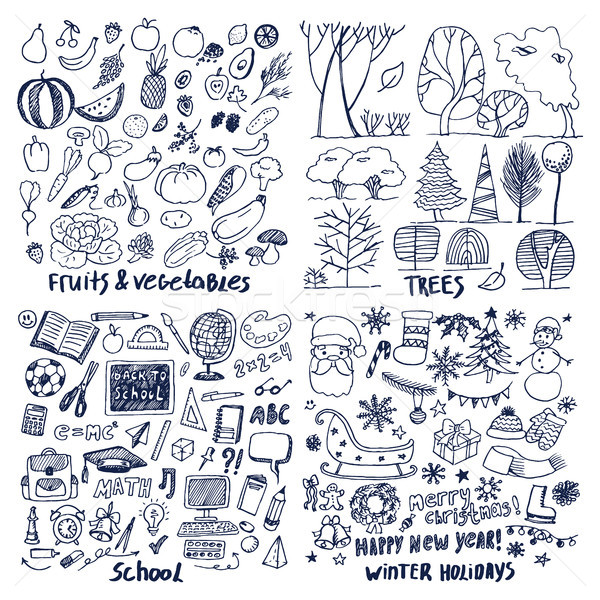 Four Layouts Sample of Fruits Trees School Holiday Stock photo © robuart
