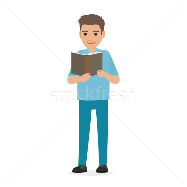 Boy Stands and Reads Open Book Isolated on White Stock photo © robuart