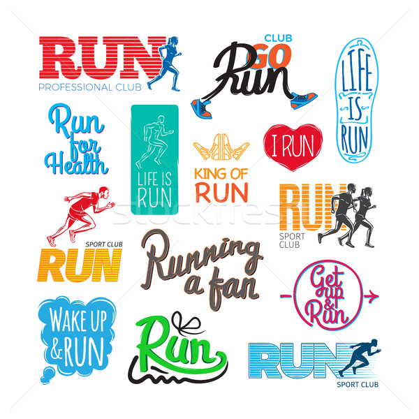 Stock photo: Run Icons Set. Inscriptions and Pictures of Runer