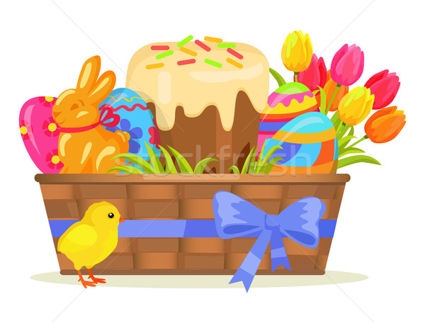 Sweet Cake, Chocolate Bunny, Color Eggs on Easter Stock photo © robuart