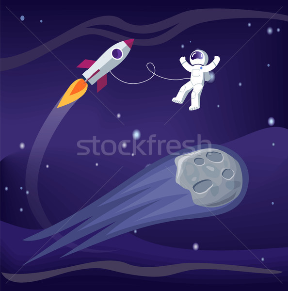 Przestrzeni astronauta statku statek kosmiczny meteor plakat Zdjęcia stock © robuart