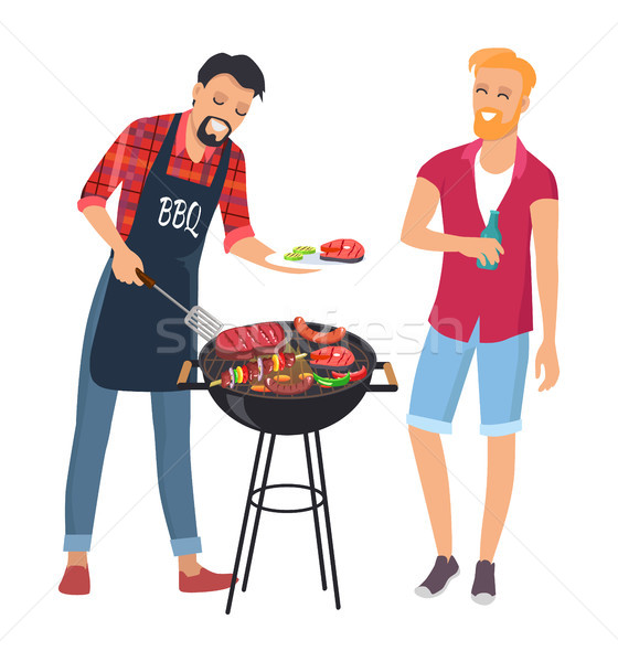 BBQ Cheaf with his Friend, Lot of Delicious Food Stock photo © robuart