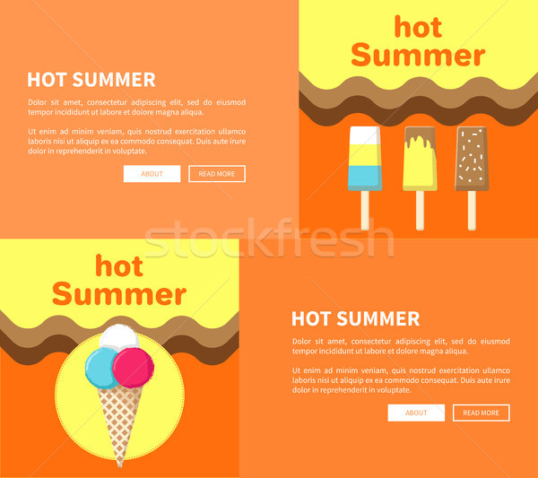 Hot Summer Web Posters Set with Ice Cream Vector Stock photo © robuart