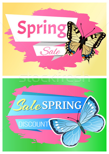 Spring Sale Labels Set Butterfly Ornaments Wings Stock photo © robuart