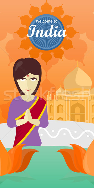 Welcome to India. Indian Woman Opposite Temple. Stock photo © robuart