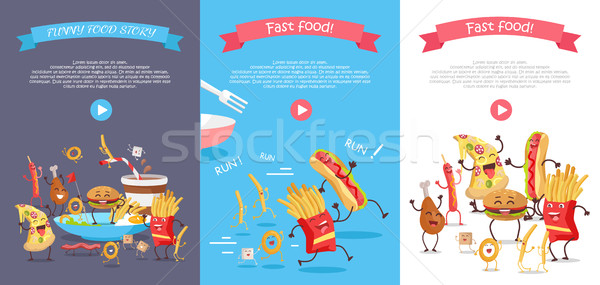 Stockfoto: Ingesteld · fast · food · stijl · vector · web · banners