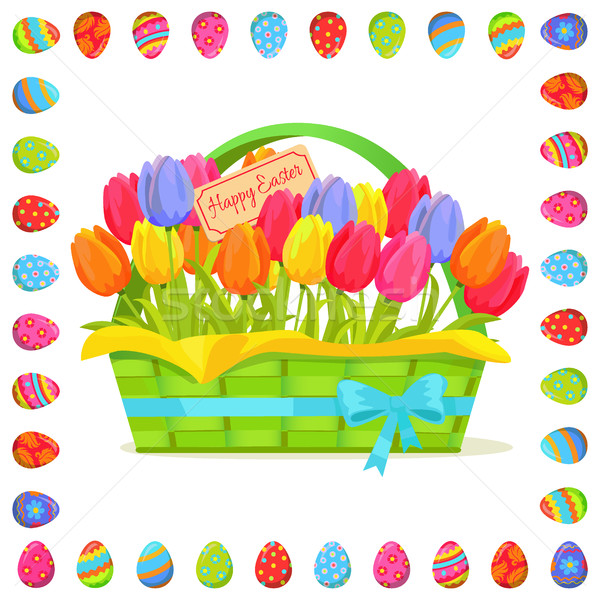 Happy Easter Note In Tulips Bouquet Illustration Stock photo © robuart