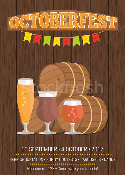 Oktoberfest Werbe- Plakat Vektor Holz Hintergrund Stock foto © robuart