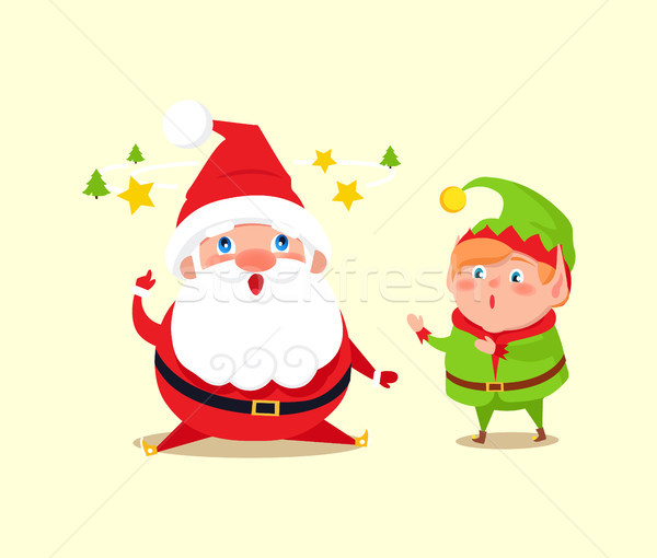 Santa has Idea Shown by Stars and Tree, Amused Elf Stock photo © robuart