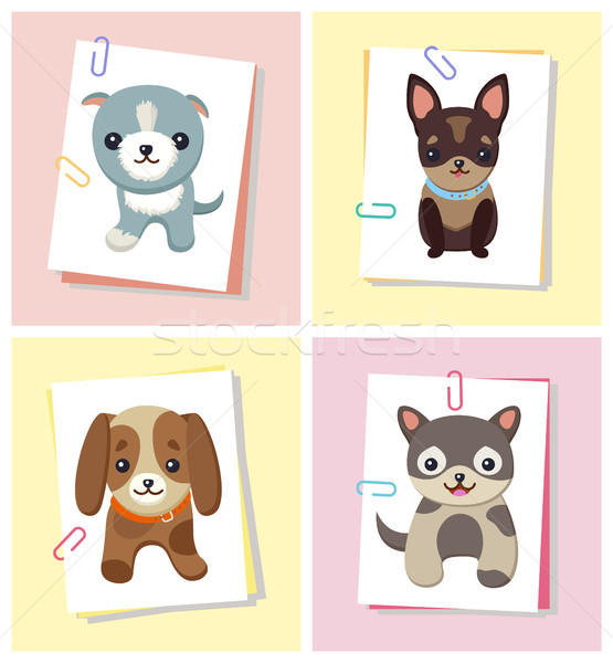 Puppies and Dogs Poster Set Vector Illustration Stock photo © robuart