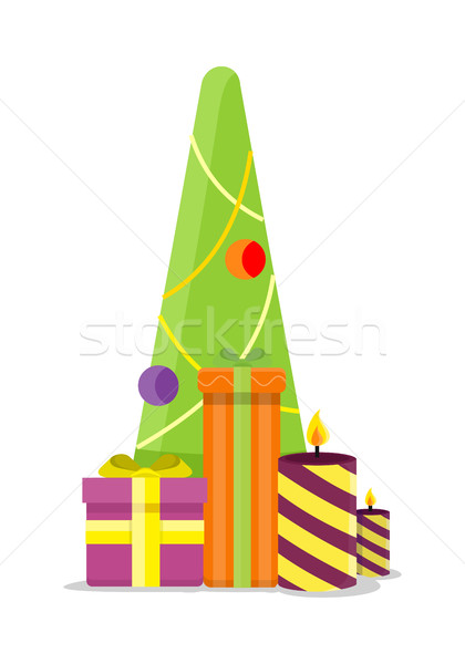 Foto stock: Invierno · vacaciones · vector · diseno · árbol · de · navidad · juguetes