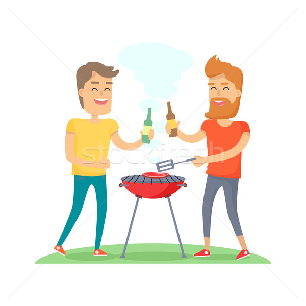 Due uomo carne barbecue amici Foto d'archivio © robuart