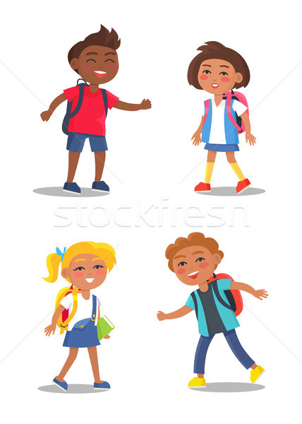 Cheerful School Children Isolated Illustrations Stock photo © robuart