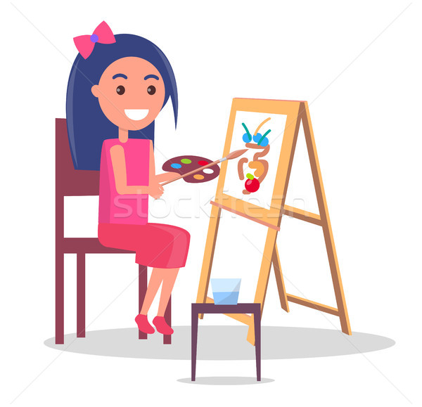Girl Drawing Vase Using Paint Brushes Vector Stock photo © robuart