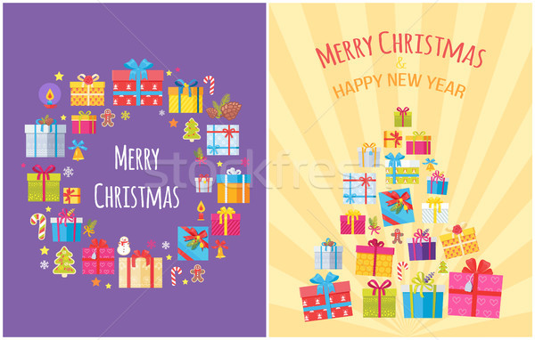 Merry Christmas Poster with Present Boxes Symbols Stock photo © robuart