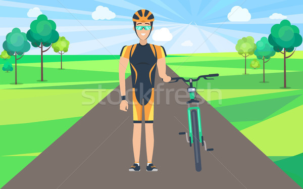 Man on Road Holding Bicycle Illustration Stock photo © robuart