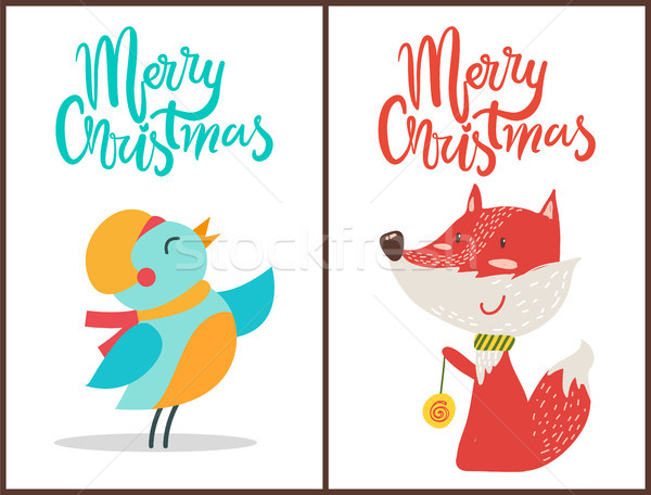 ストックフォト: 陽気な · クリスマス · 鳥 · キツネ · 穏やかな · 歌