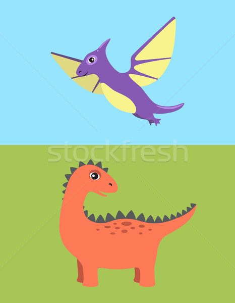 Dinosaur and Pteranodon Set Vector Illustration Stock photo © robuart
