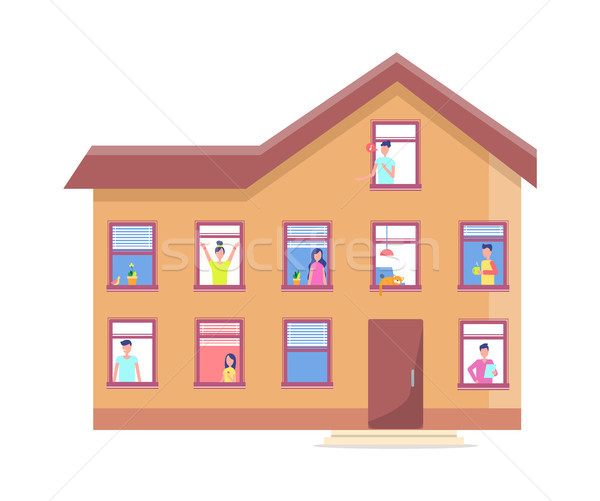 Trei casă oameni ferestre vector constructii Imagine de stoc © robuart