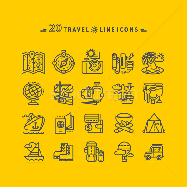 Ingesteld zwarte reizen iconen Geel dun Stockfoto © robuart