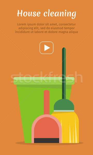 Web Banner Bucket, Duster, Broom and Dustpan Icon. Stock photo © robuart