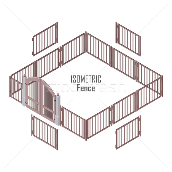Isometric Fence in Light Colors Isolated on White. Stock photo © robuart