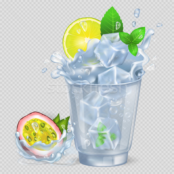 Faceted Glass with Cocktail and Ice, Fresh Lemon Stock photo © robuart