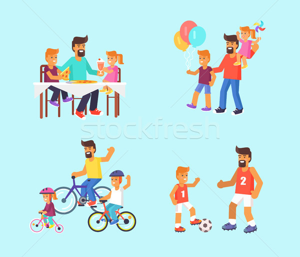 Dad celebrating Father s Day with Children Poster Stock photo © robuart
