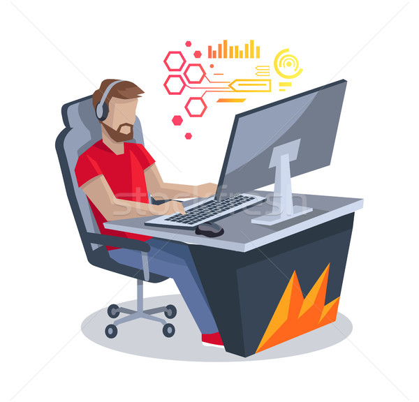 Gamer in Front of Computer Vector Illustration Stock photo © robuart
