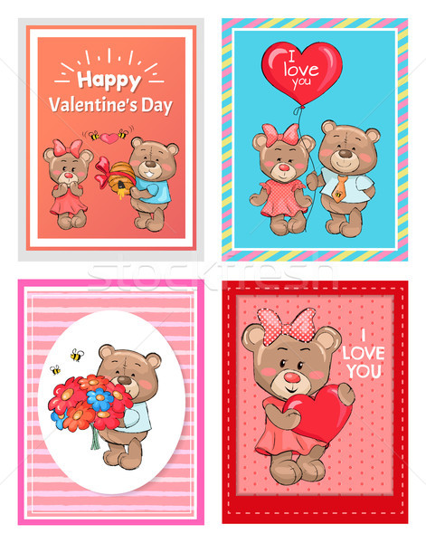 [[stock_photo]]: Heureux · saint · valentin · amour · affiche · ours