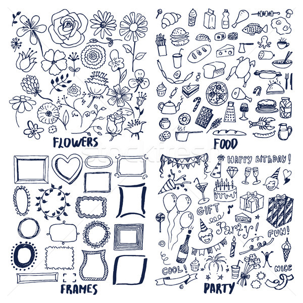 Food Frames Flowers Party Set of Cute Sketches Stock photo © robuart