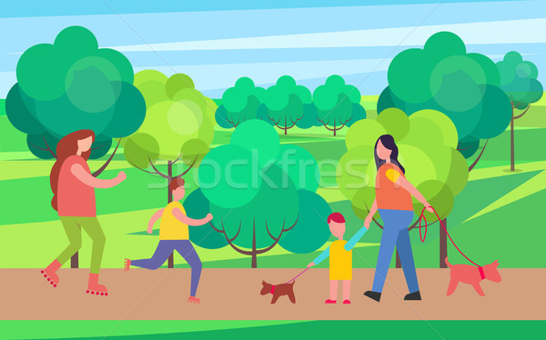Rollerblading and Dog Walking Vector Illustration Stock photo © robuart