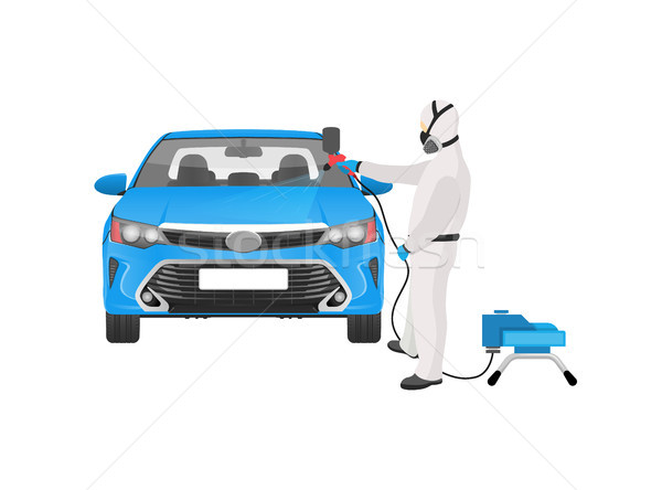 Man in Costume Painting Car Vector Illustration Stock photo © robuart