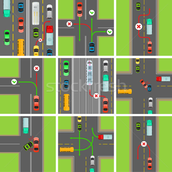 Set of Situations on Road. Traffic Laws Govern Stock photo © robuart