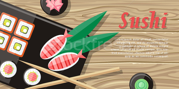 Foto d'archivio: Cibo · giapponese · illustrazione · web · banner · sushi · wasabi